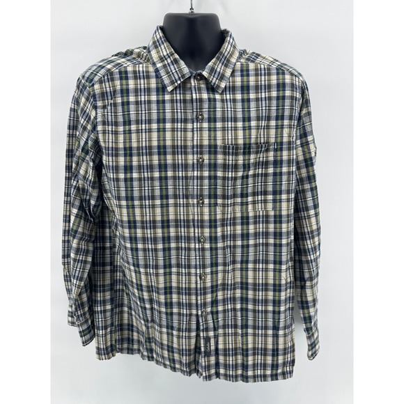 Cabela's Mens Plaid Long Sleeve Button Up Shirt Casual Outdoors Olive Blue M - Picture 2 of 6